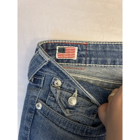 True Religion Disco Billy Big T Jeans Size 31x29 Blue Denim Low Rise Rhinestone - Picture 4 of 11